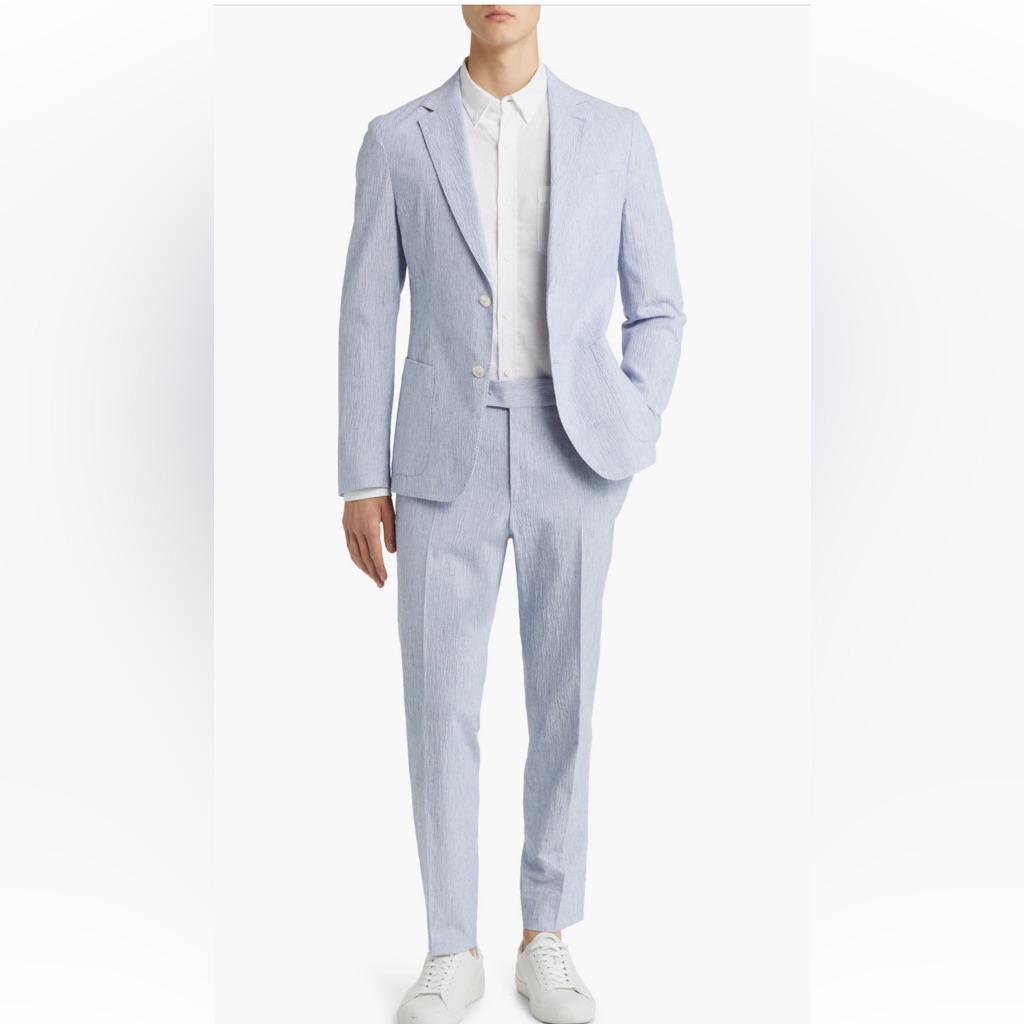 Boss Light Blue Cotton And Linen Suit
